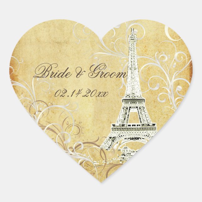 VINTAGE EIFFEL TOWER/VANILLA SWIRLS HEART STICKER (Front)