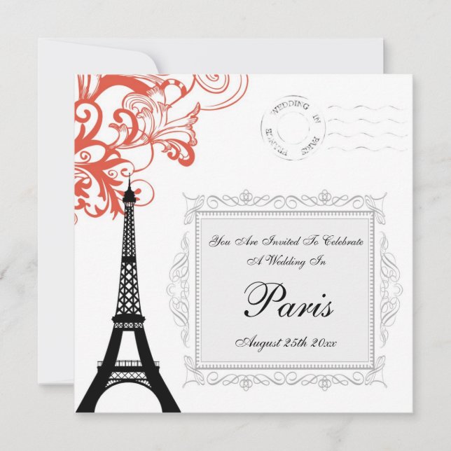 Vintage Eiffel Tower Wedding In Paris Invitation (Front)