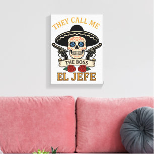 Vintage El Jefe Sugar Skull Boss Cinco de Mayo Canvas Print