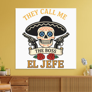 Vintage El Jefe Sugar Skull Boss Cinco de Mayo Canvas Print