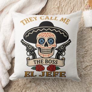 Vintage El Jefe Sugar Skull Boss Cinco de Mayo Cushion