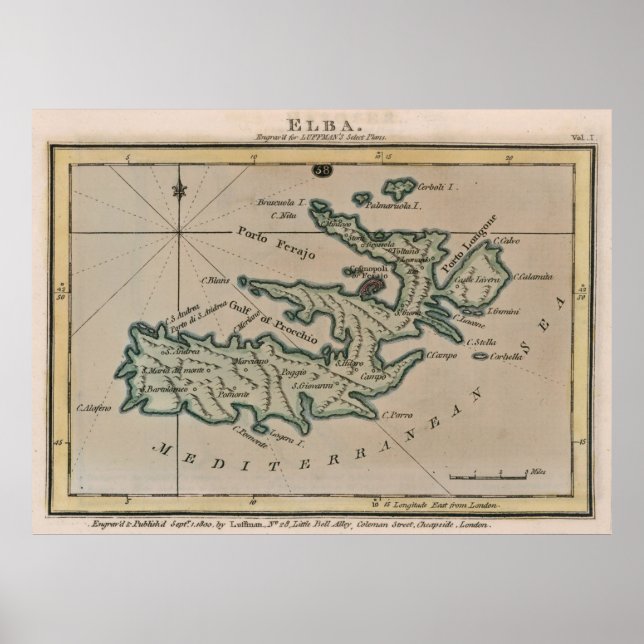 Vintage Elba Italy Map (1800) Poster (Front)