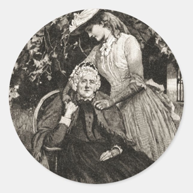 Vintage Elderly Mother and Daughter Classic Round Sticker (Front)