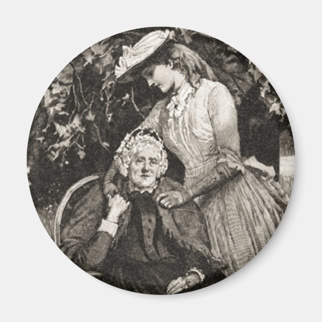 Vintage Elderly Mother and Daughter Magnet (Front)