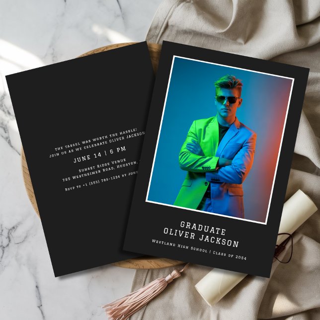 Vintage Electric Blue Retro Graduation Photo  Invitation (Creator Uploaded)