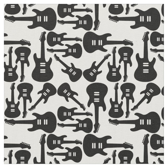 Vintage Electric Guitars Black & White Music Theme Fabric (Close Up)