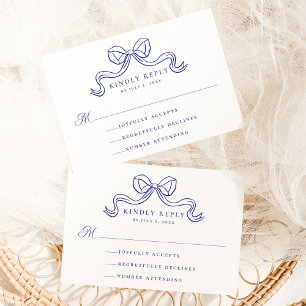 Vintage Elegance Antique Blue Bow Wedding RSVP Enclosure Card