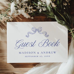 Vintage Elegance Blue Bow Photo Wedding Guest Book