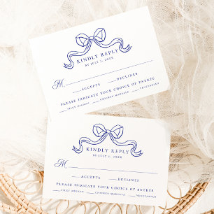 Vintage Elegance Blue Bow Wedding Meal RSVP Enclosure Card