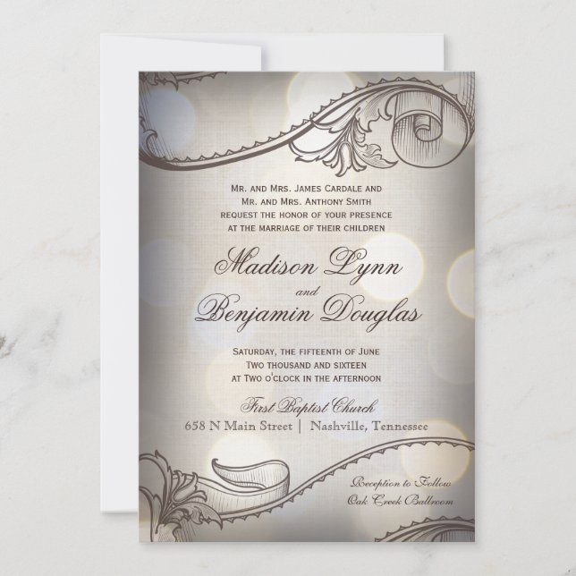 Vintage Elegance Bokeh Rustic Wedding Invitations (Front)