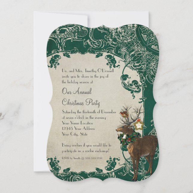 Vintage Elegance Christmas Toile Floral Damask Invitation (Front)