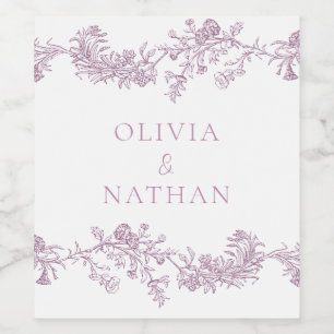 Vintage Elegance: Classic Dusty Rose Pink Wedding Wine Label