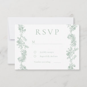 Vintage Elegance: Classic Sage Floral Wedding  RSVP Card