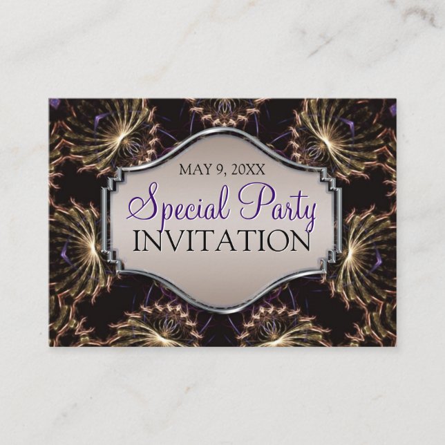 Vintage Elegance Fractal Art Mini Invitations (Front)