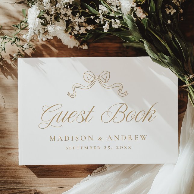Vintage Elegance Gold Bow Photo Wedding Guest Book (Creator Uploaded)