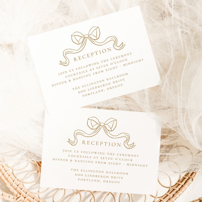 Vintage Elegance Gold Bow Wedding Reception Enclosure Card (Creator Uploaded)