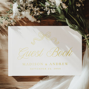 Vintage Elegance Gold Foil Bow Photo Wedding Guest Book