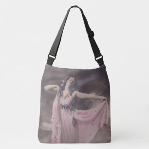 Vintage Elegance in Pink Floral Dress Crossbody Bag