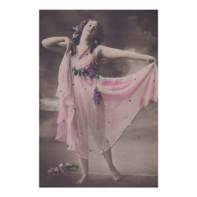 Vintage Elegance in Pink Floral Dress Poster (Front)