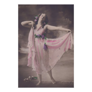 Vintage Elegance in Pink Floral Dress Poster
