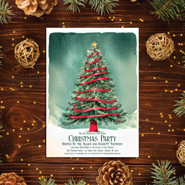 Vintage Elegance: Majestic Christmas Tree Party Invitation (Creator Uploaded)