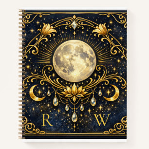 Vintage Elegance Mystical Gold Celestial Monogram  Notebook