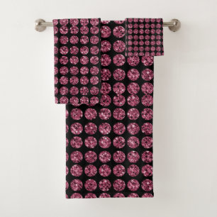 Vintage Elegance Pink Diamond Gem Pattern Monogram Bath Towel Set