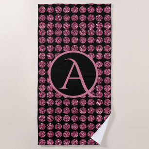 Vintage Elegance Pink Diamond Gem Pattern Monogram Beach Towel