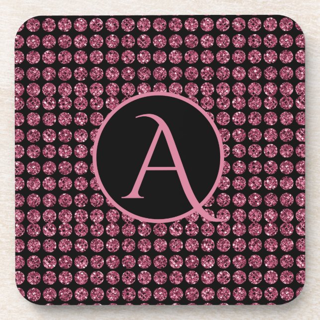 Vintage Elegance Pink Diamond Gem Pattern Monogram Coaster (Front)