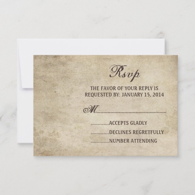 Vintage Elegance Plain Wedding RSVP card (Front)