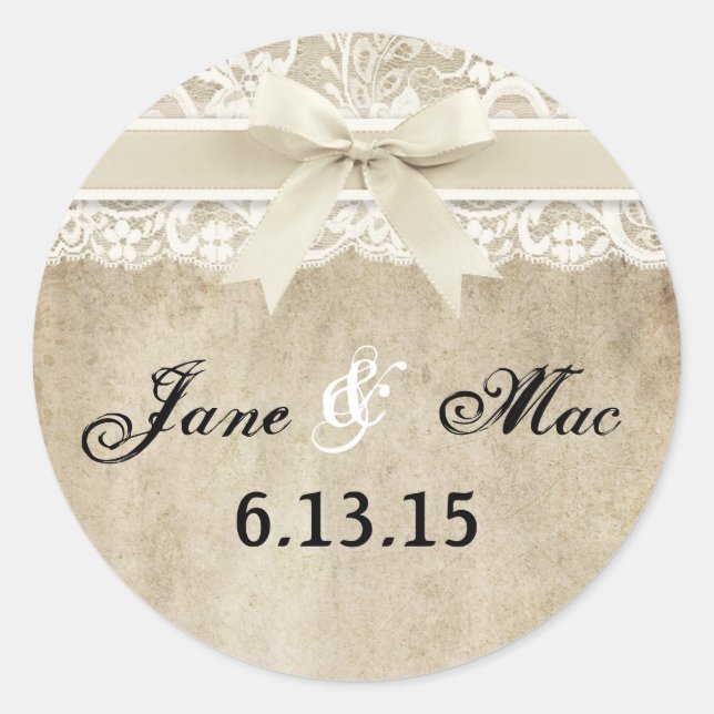 Vintage Elegance Ribbon on Lace Wedding Sticker (Front)