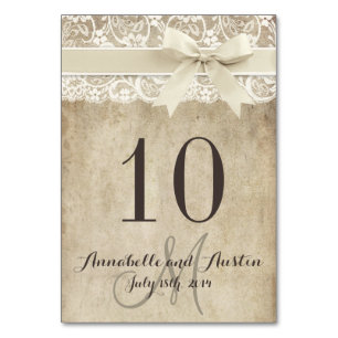 Vintage Elegance Ribbon on Lace Wedding Table Card