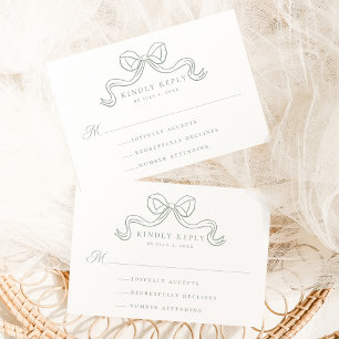 Vintage Elegance Sage Green Bow Wedding RSVP Enclosure Card