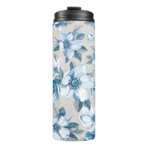 Vintage elegance seamless pattern with blossoming thermal tumbler