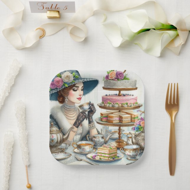 Vintage Elegance Tea Party Paper Plate (Wedding)