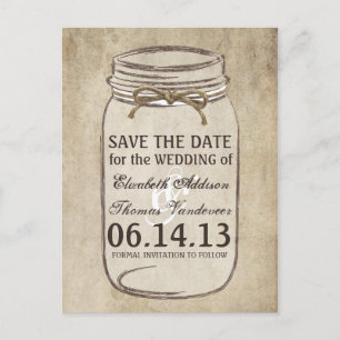 Vintage Elegance Twine Mason Jar Save the Date Announcement Postcard