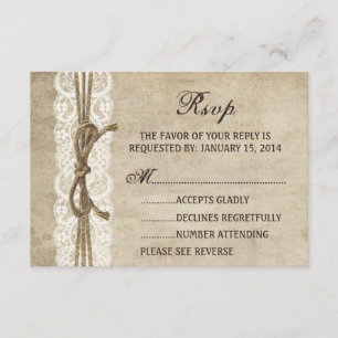 Vintage Elegance Twine on Lace Wedding RSVP Menu