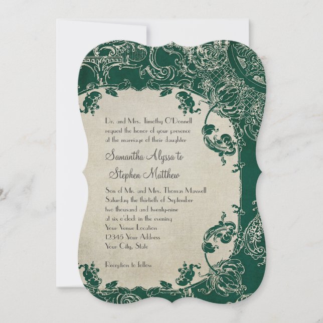 Vintage Elegance Wedding Toile Floral Damask Invitation (Front)