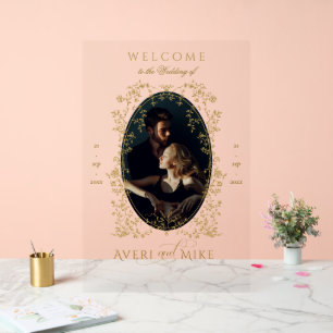 Vintage Eleganse Gold Flowers Photo Wedding Welcom Acrylic Sign