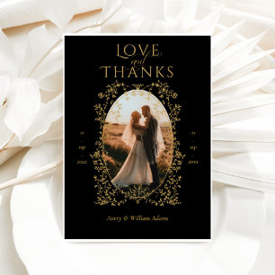 Vintage Eleganse Golden Flowers Photo Wedding Thank You Card