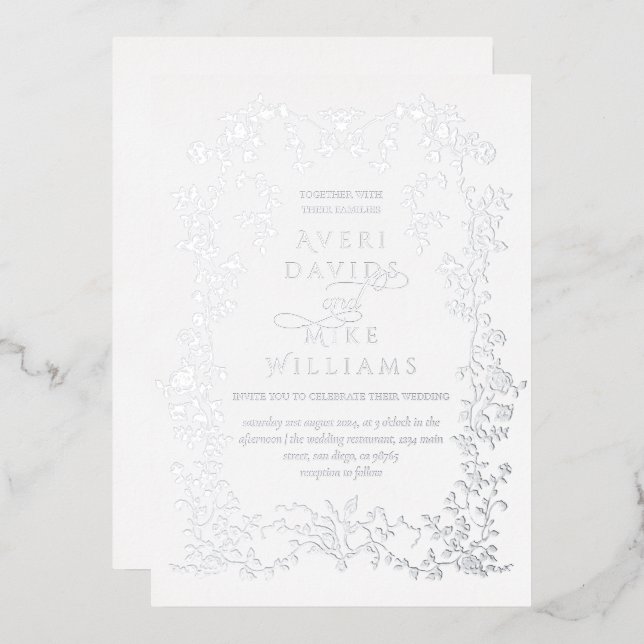 Vintage Eleganse Silver Flowers Frame Wedding (Front/Back)