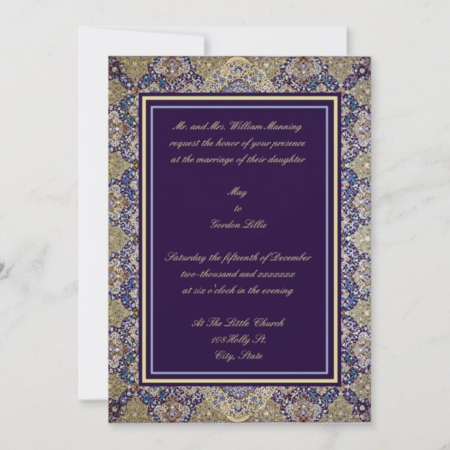Vintage Elegant 1861 Persian Border Wedding Invitation (Front)