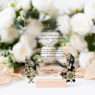 Vintage Elegant Alice in Wonderland Wedding Acrylic Invitations