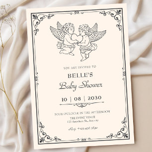 Vintage elegant angels baby shower invitation