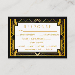 Vintage Elegant Art Deco Black Gold Wedding Enclo Enclosure Card