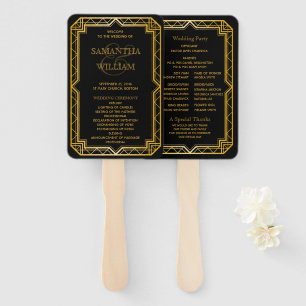 Vintage Elegant Art Deco Black Gold Wedding Hand F Fan