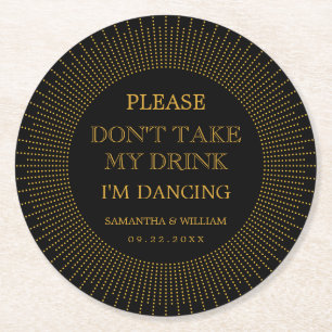 Vintage Elegant Art Deco Black Gold Wedding  Round Paper Coaster