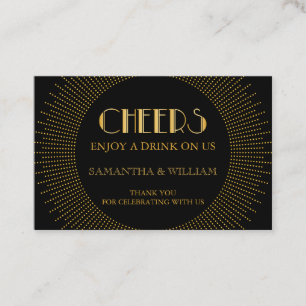 Vintage Elegant Art Deco Gold Wedding Drink Ticket