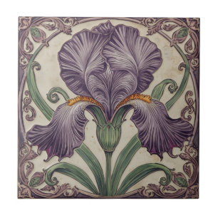 Vintage Elegant Art Nouveau purple Iris Bloom Tile