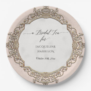 Vintage Elegant Baroque Pink and Gold Bridal Tea Paper Plate